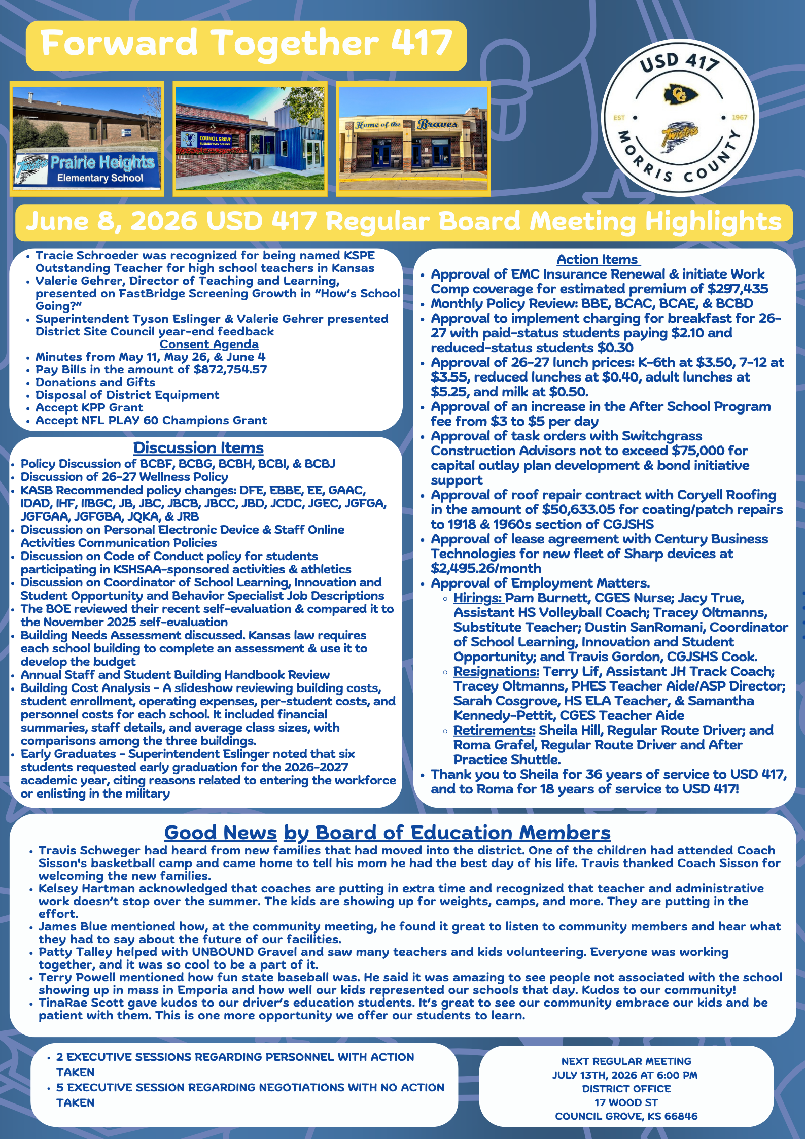 USD 417 June 8 Regular BOE Meeting Highlights