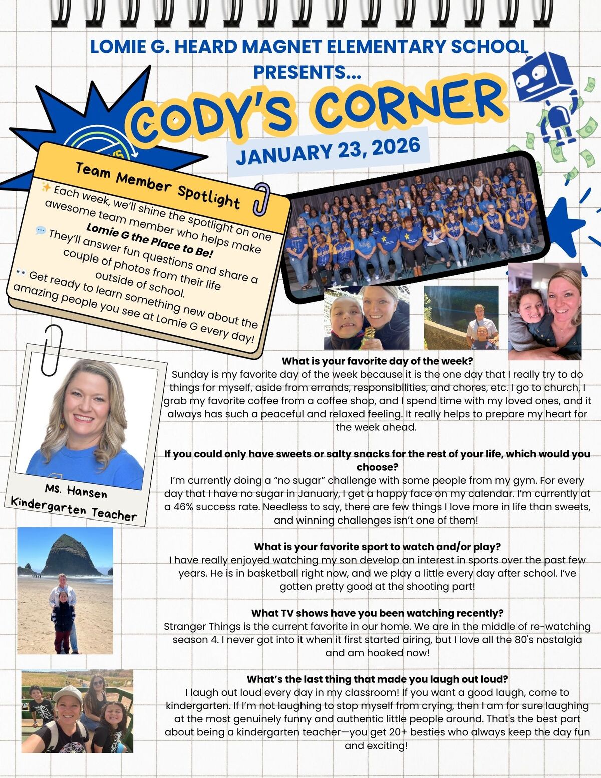 Lomie G. Heard Magnet Elementary School presents 'Cody's Corner' on January 23, 2026, featuring a team member spotlight.