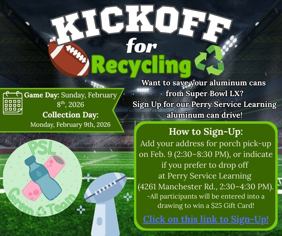 Poster for 'Kickoff for Recycling' aluminum can drive, featuring football imagery and event details.
