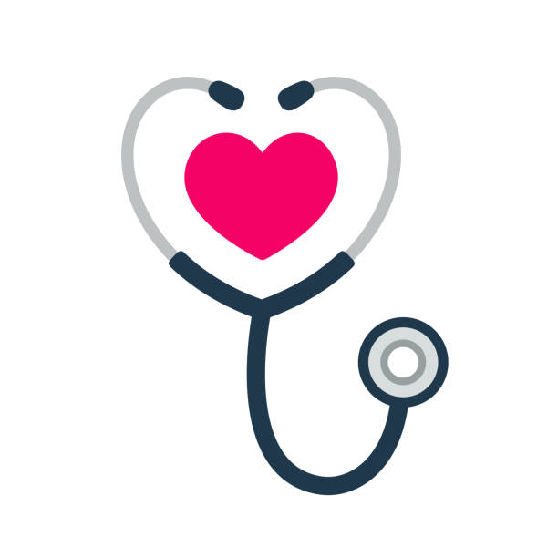 A stethoscope forms a heart shape around a bright pink heart.