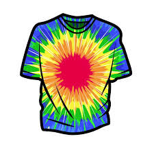 A brightly colored tie-dye t-shirt with a radial pattern of red, yellow, green, and blue.