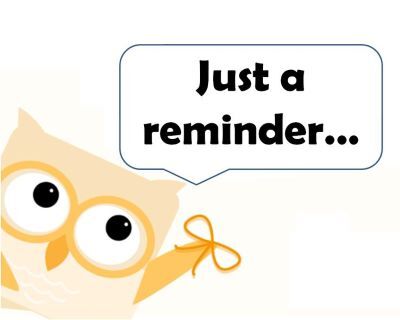 A cartoon owl with large eyes holds a string tied in a bow, with a speech bubble saying 'Just a reminder...'.