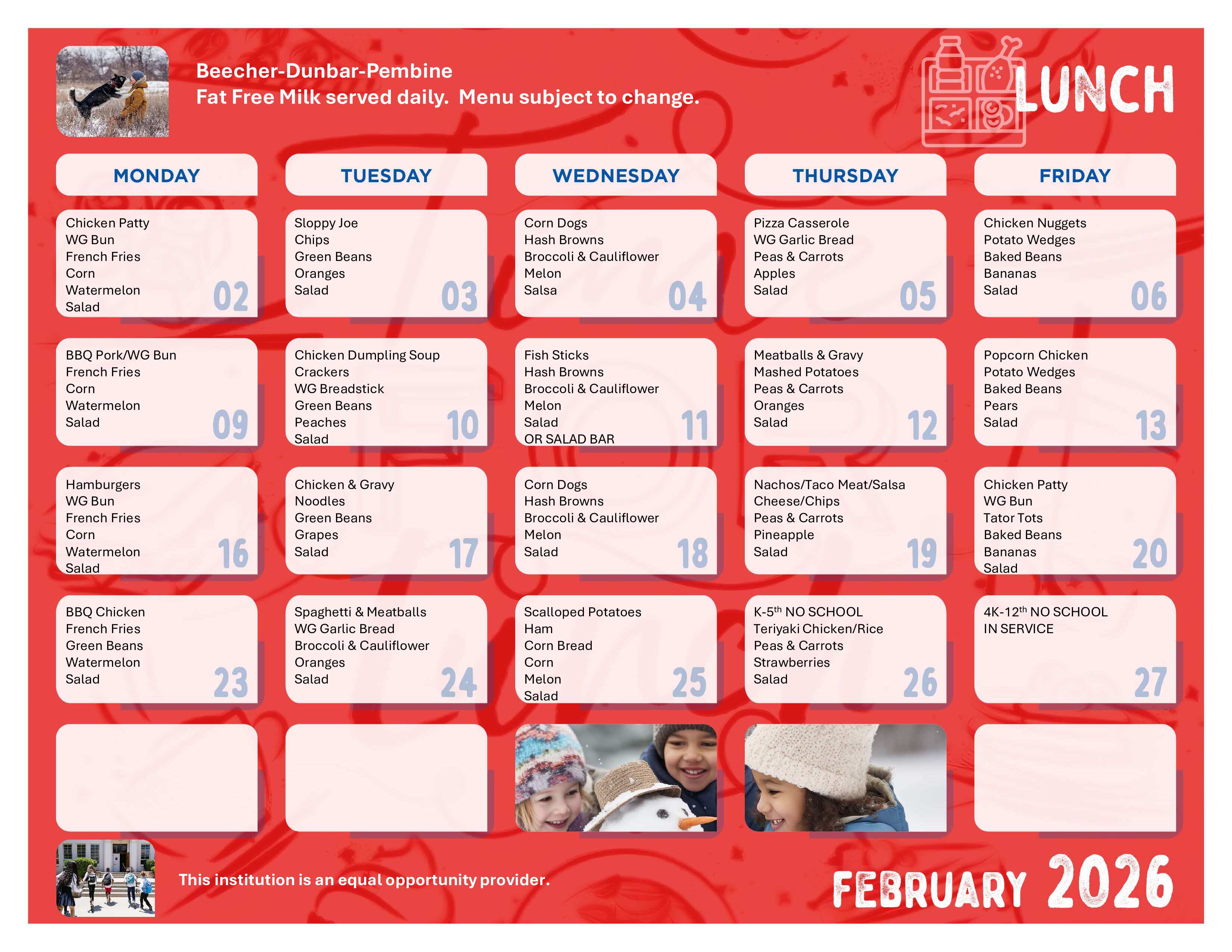 February Lunch Menu