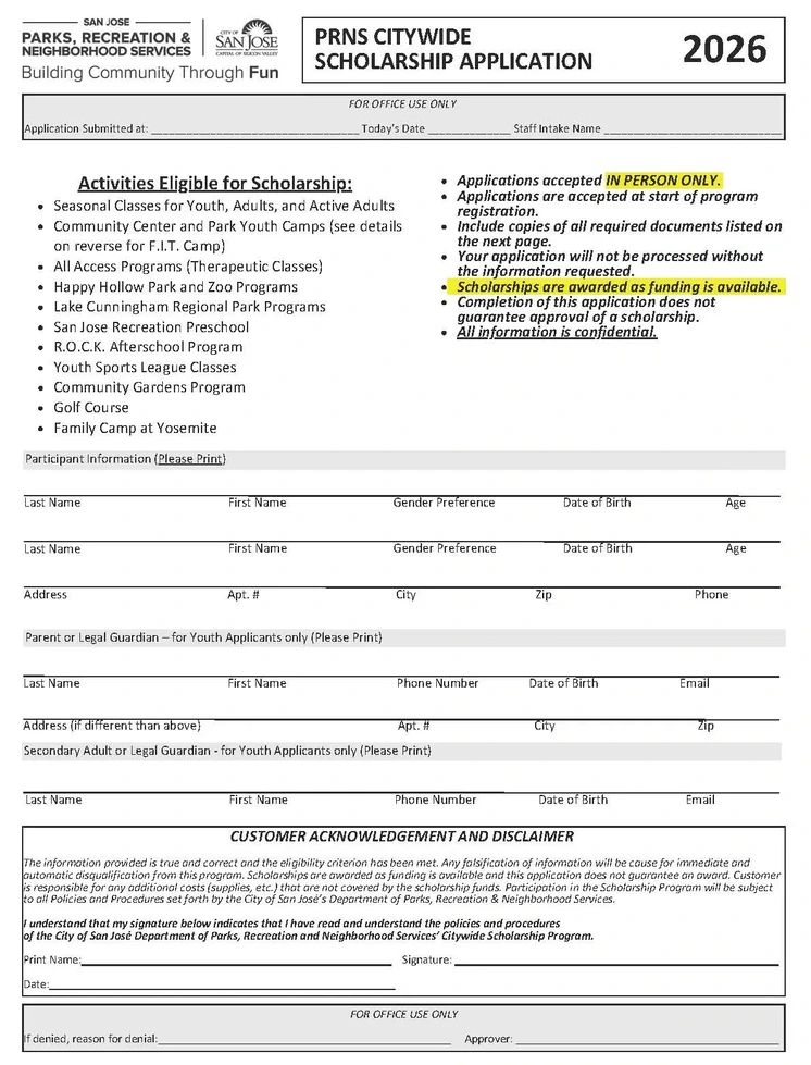 Scholarship Application Page 1 - English