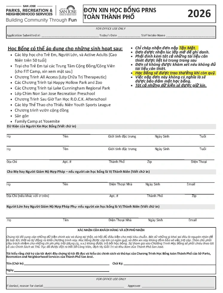 Scholarship Application Page 1 - Vietnamese