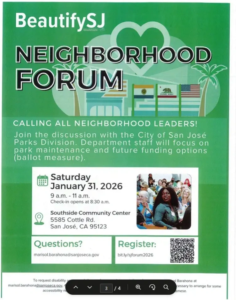 BeautifySJ Neighborhood Forum Flyer - English