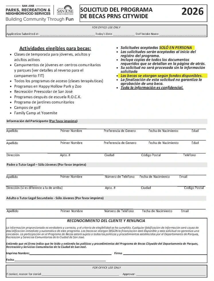 Scholarship Application Page 1 - Spanish