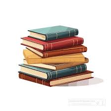 A stack of seven hardcover books with colorful spines.