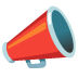 A red megaphone with a blue rim and handle, isolated on a black background.