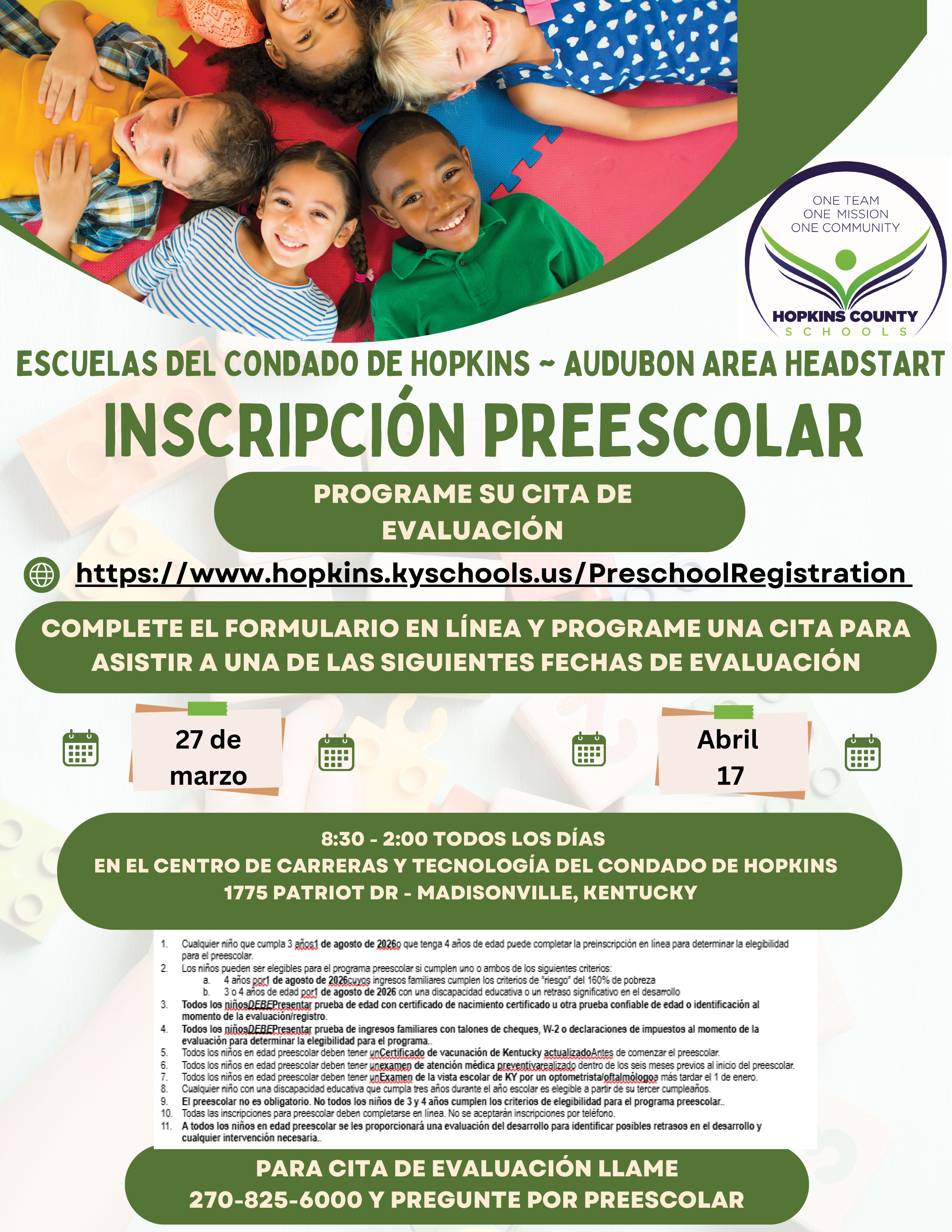 Preschool Enrollment Flyer - Spanish
