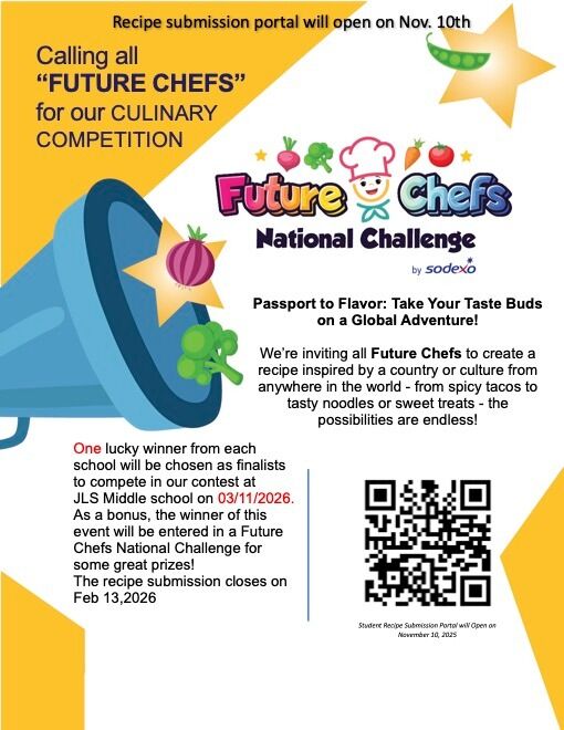 Poster announces the 'Future Chefs National Challenge' inviting young chefs to create global-inspired recipes.