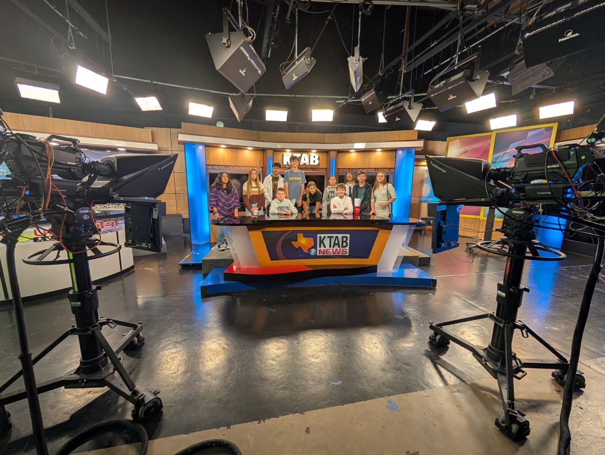 BMS A/V students on the set at KTAB News in Abilene, TX.