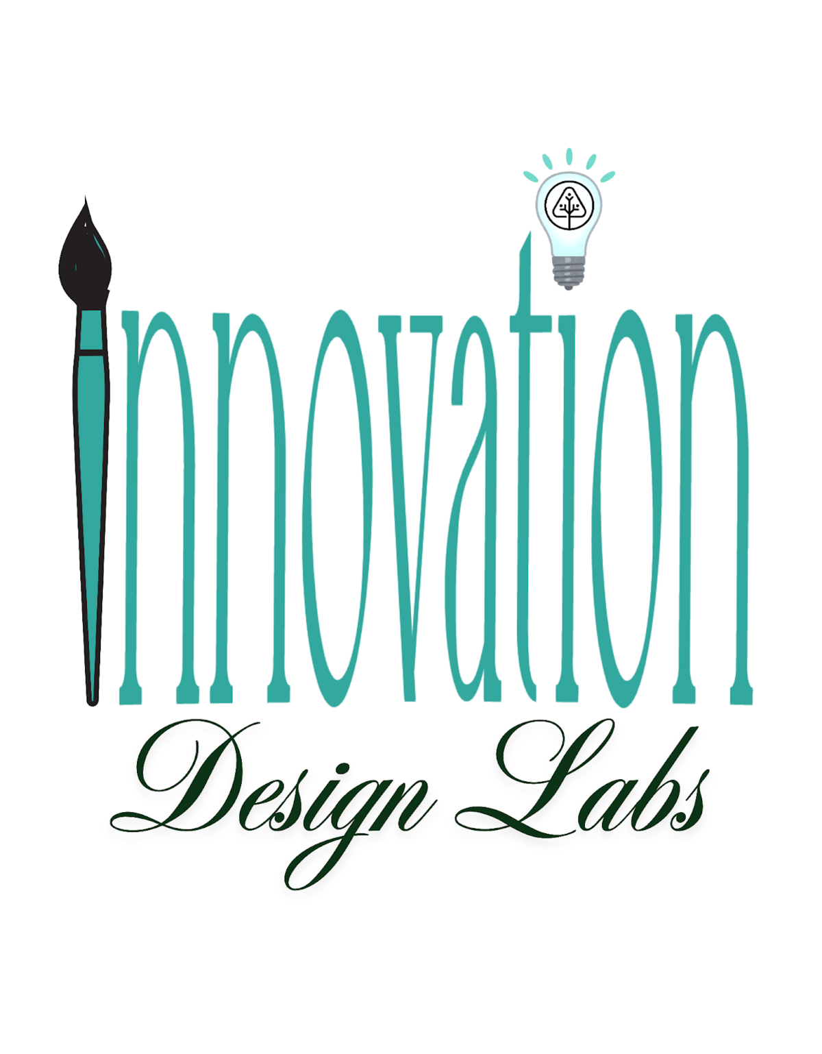 Logo for 'Innovation Design Labs' featuring a paintbrush and a lightbulb.