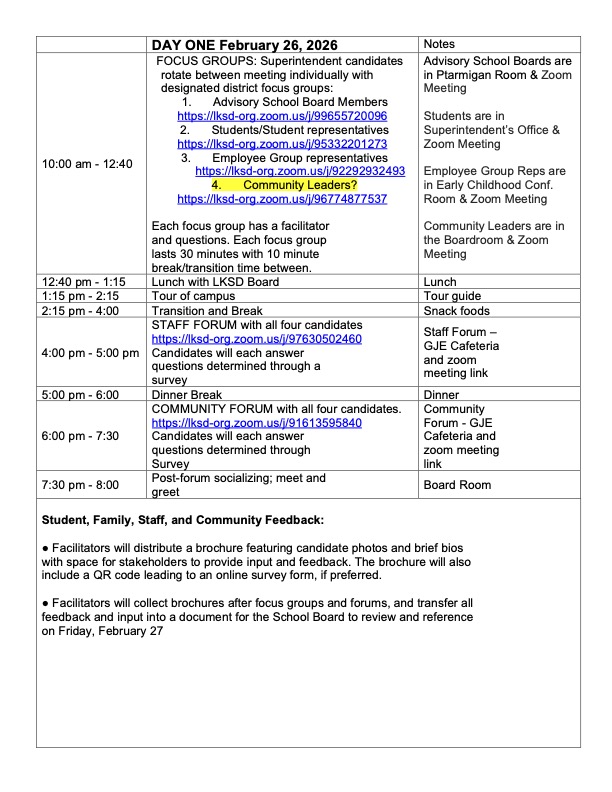 Superintendent Selection Schedule