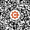 A QR code with a circular orange logo containing a white gear and the letter 'C' in the center.