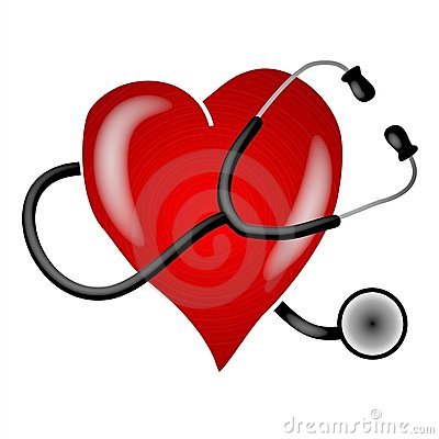 A red heart with a stethoscope wrapped around it, symbolizing heart health.