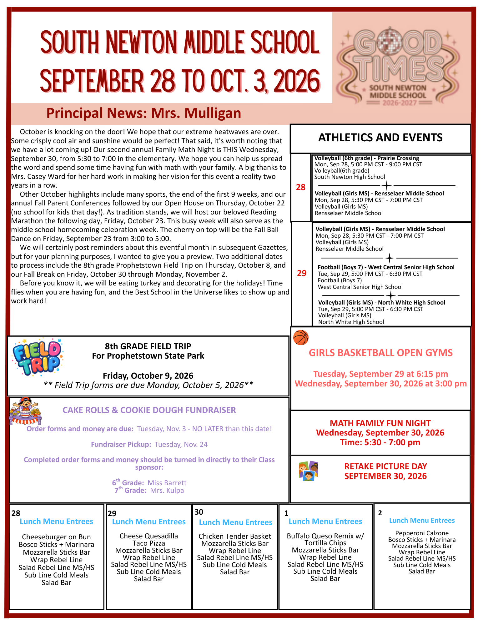 SNMS Gazette September 28 - October 3, 2026