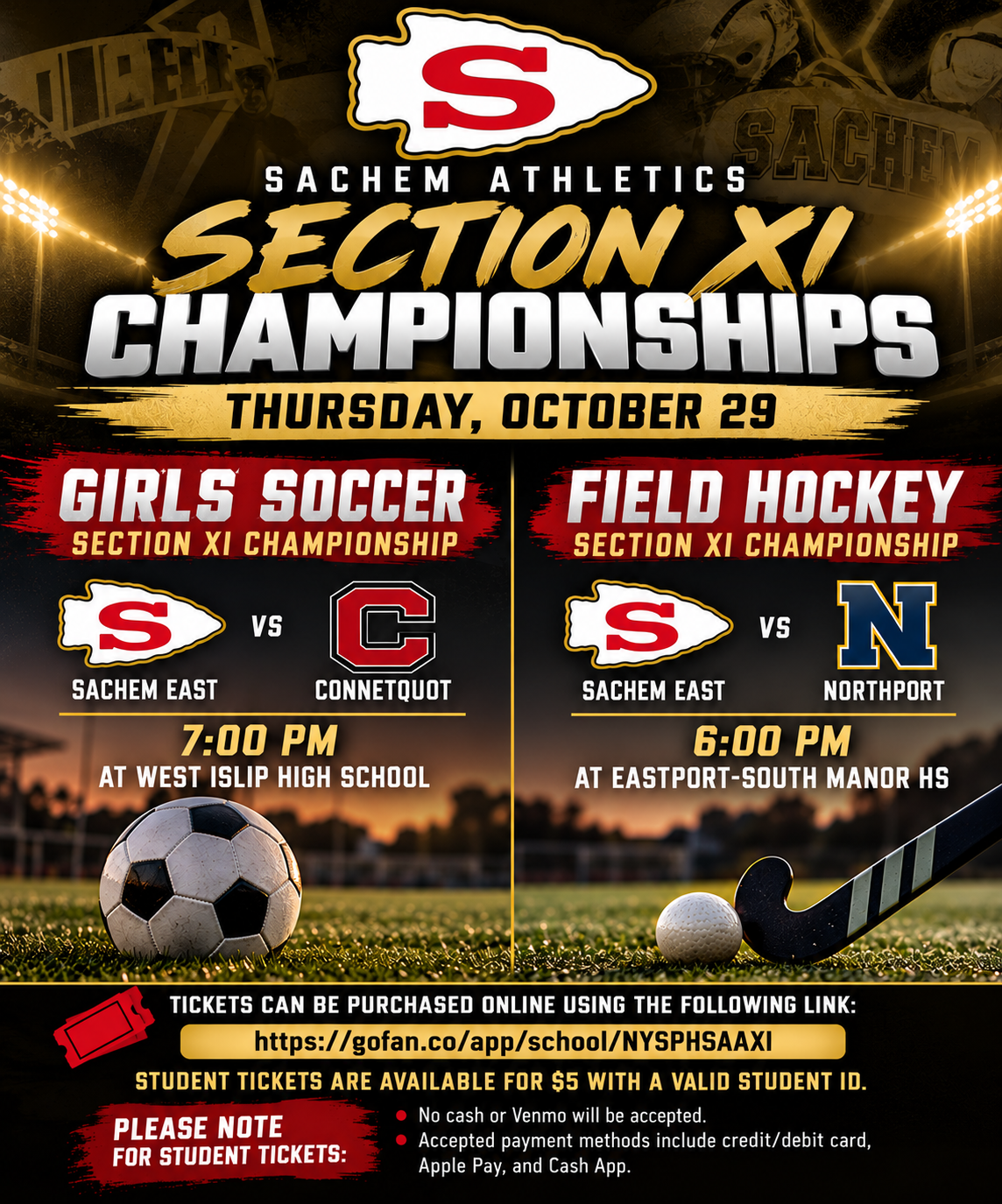 Championship Thursday! Sachem East Girls Soccer and Field Hockey Play for County Titles