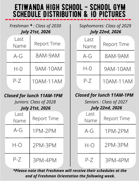 Schedule Distribution and ID Pictures