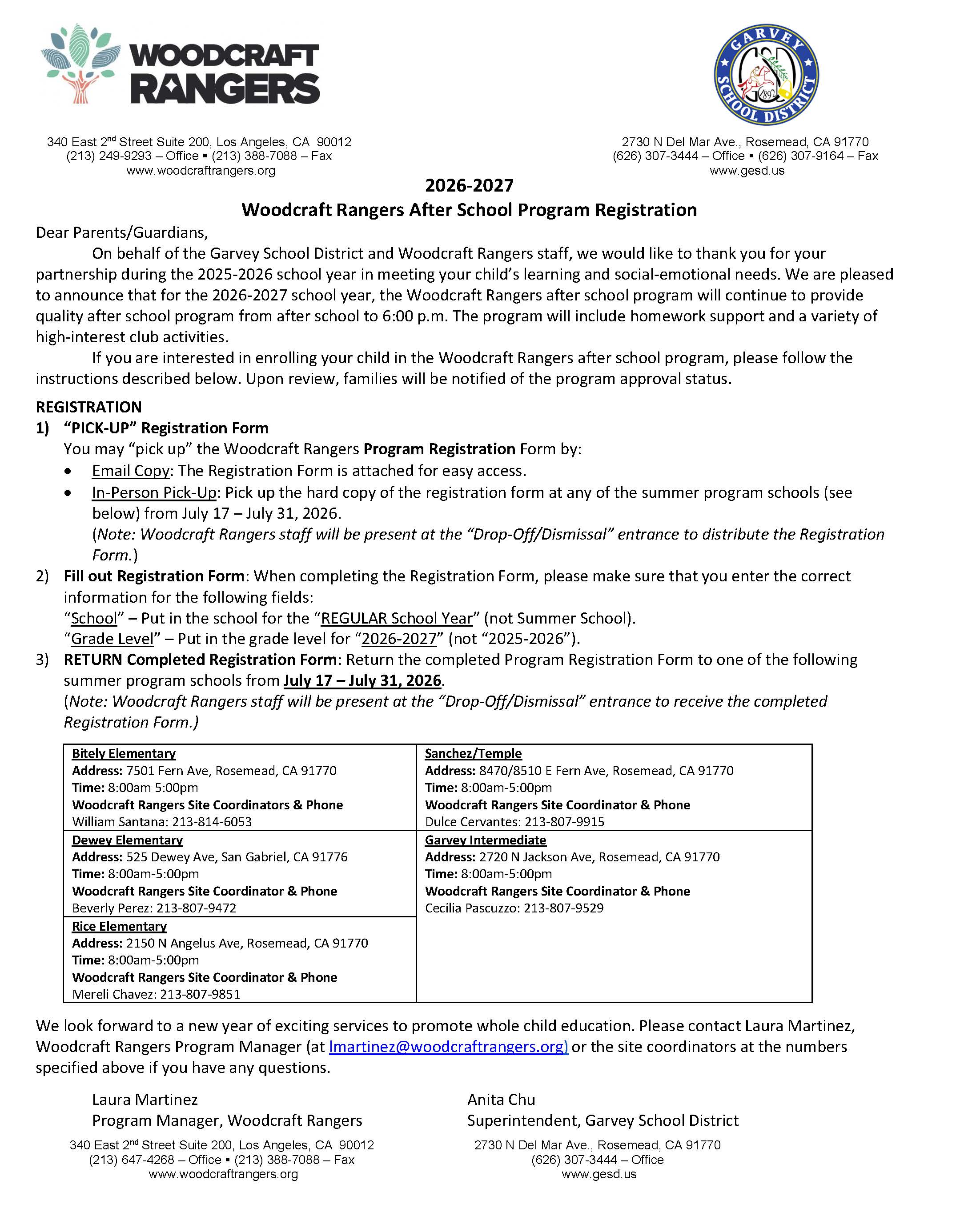 Woodcraft Rangers 2026-27 SY After School Program