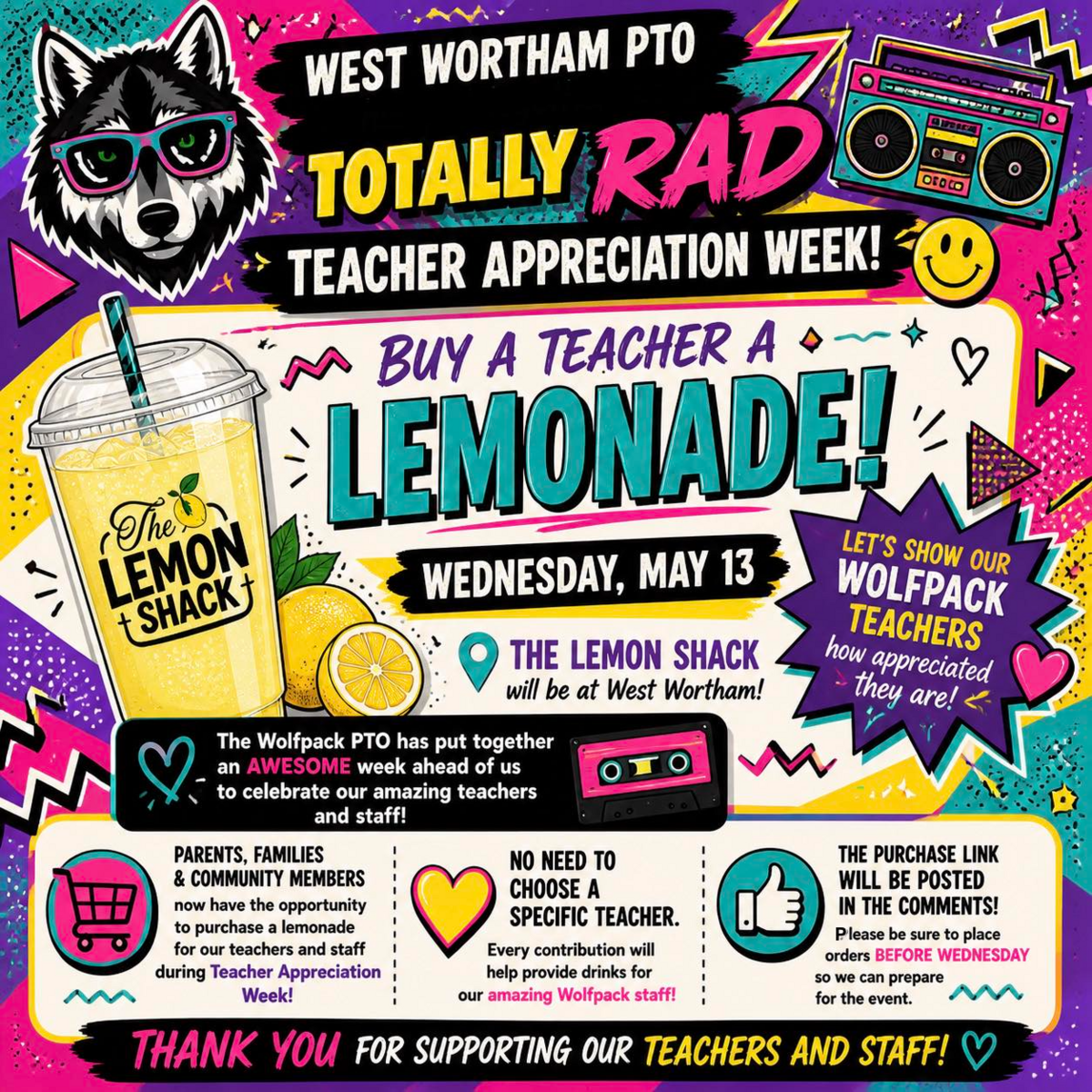 West Wortham PTO: 💚🍋 Buy a Teacher a Lemonade!  17 Lemonades Purchased 