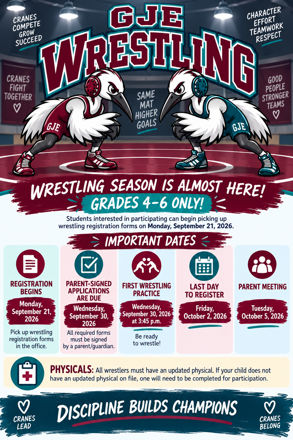 Reminder: GJE Wrestling 2026–2027 — GRADES 4–6