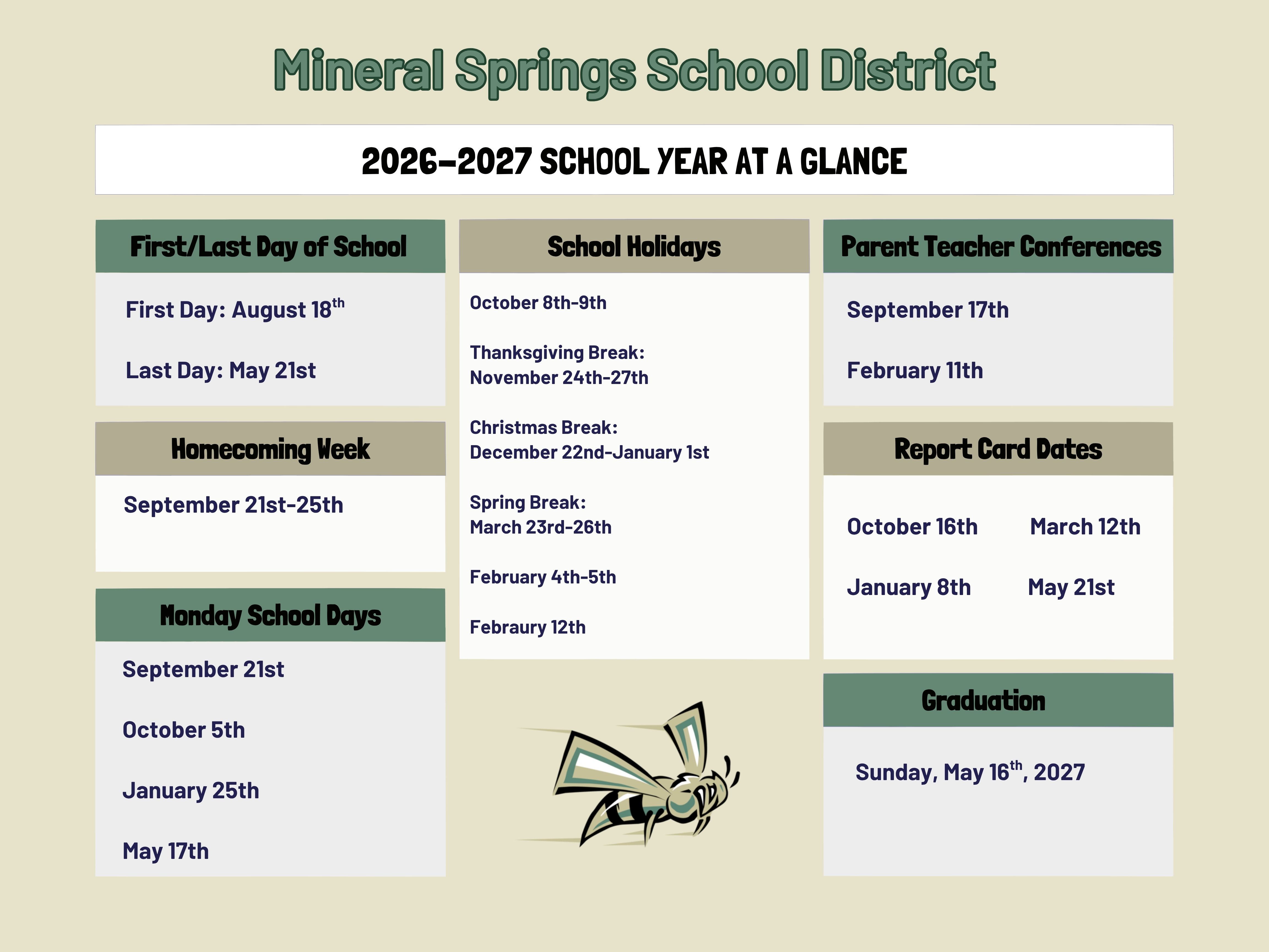 2026-2027 School Year at a Glance