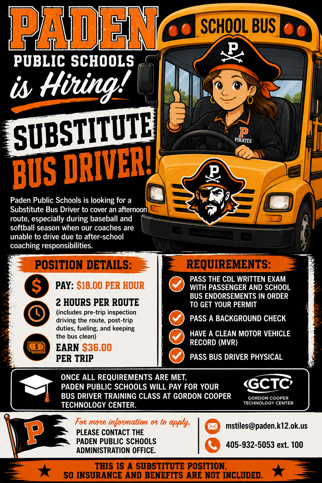 Substitute Bus Driver Needed 