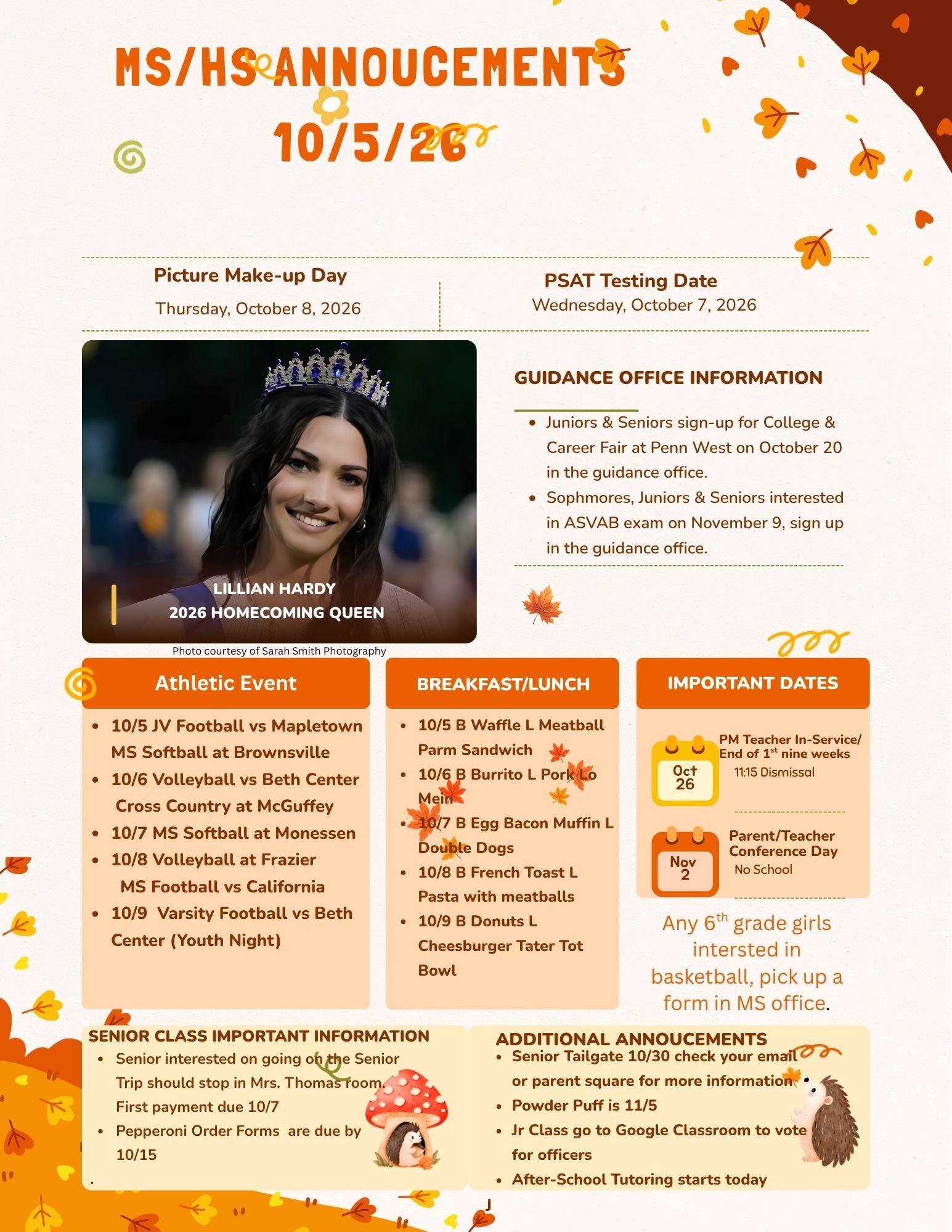 Weekly Annoucements 10/5/26
