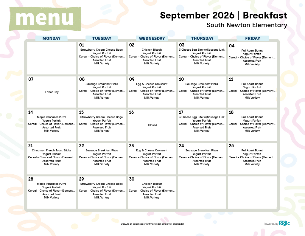 ES Breakfast and Lunch Menus for September!