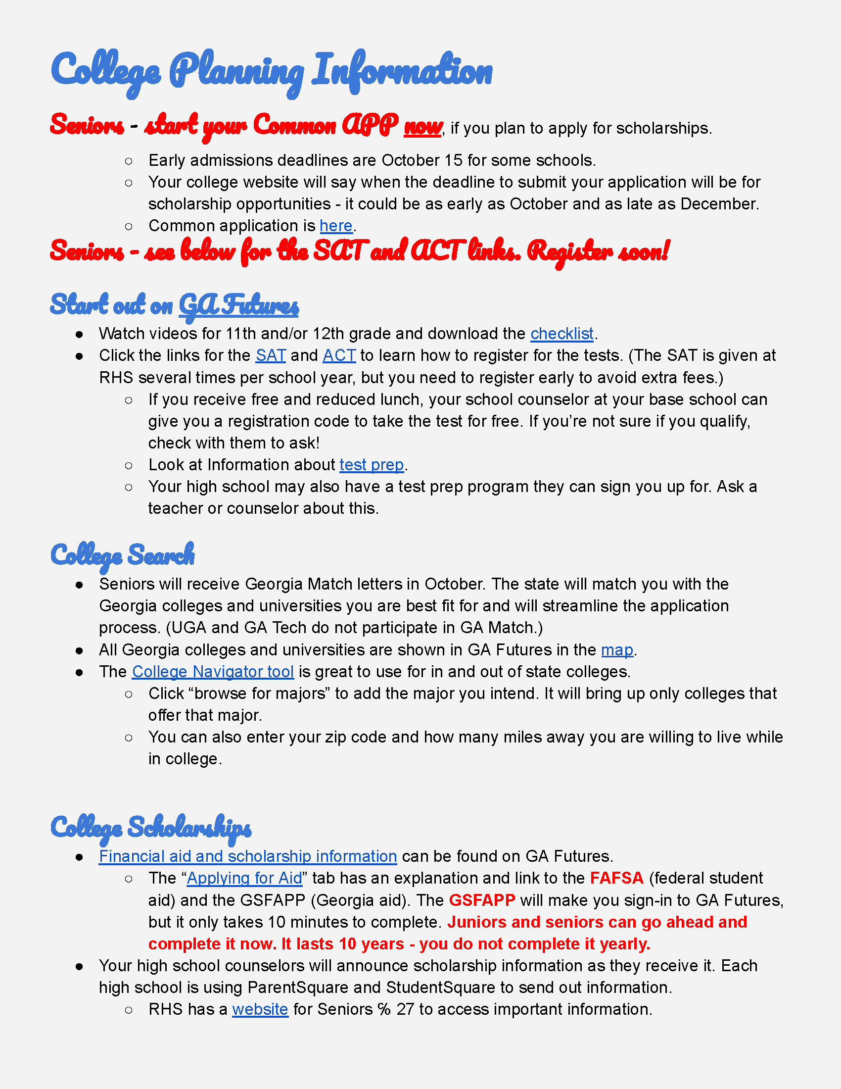 College Planning Info