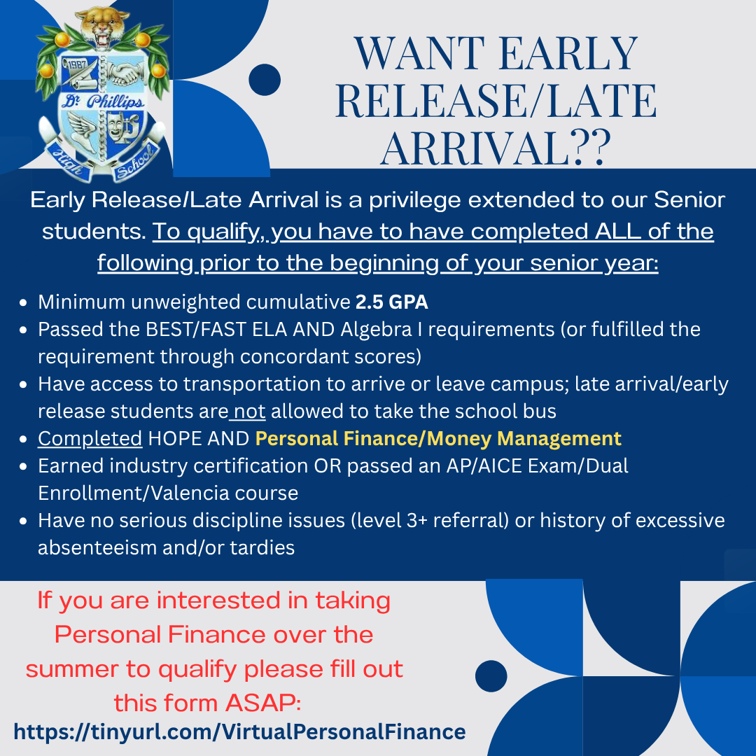 Want Early Release/Late Arrival as a Senior?? How to Qualify--START NOW!