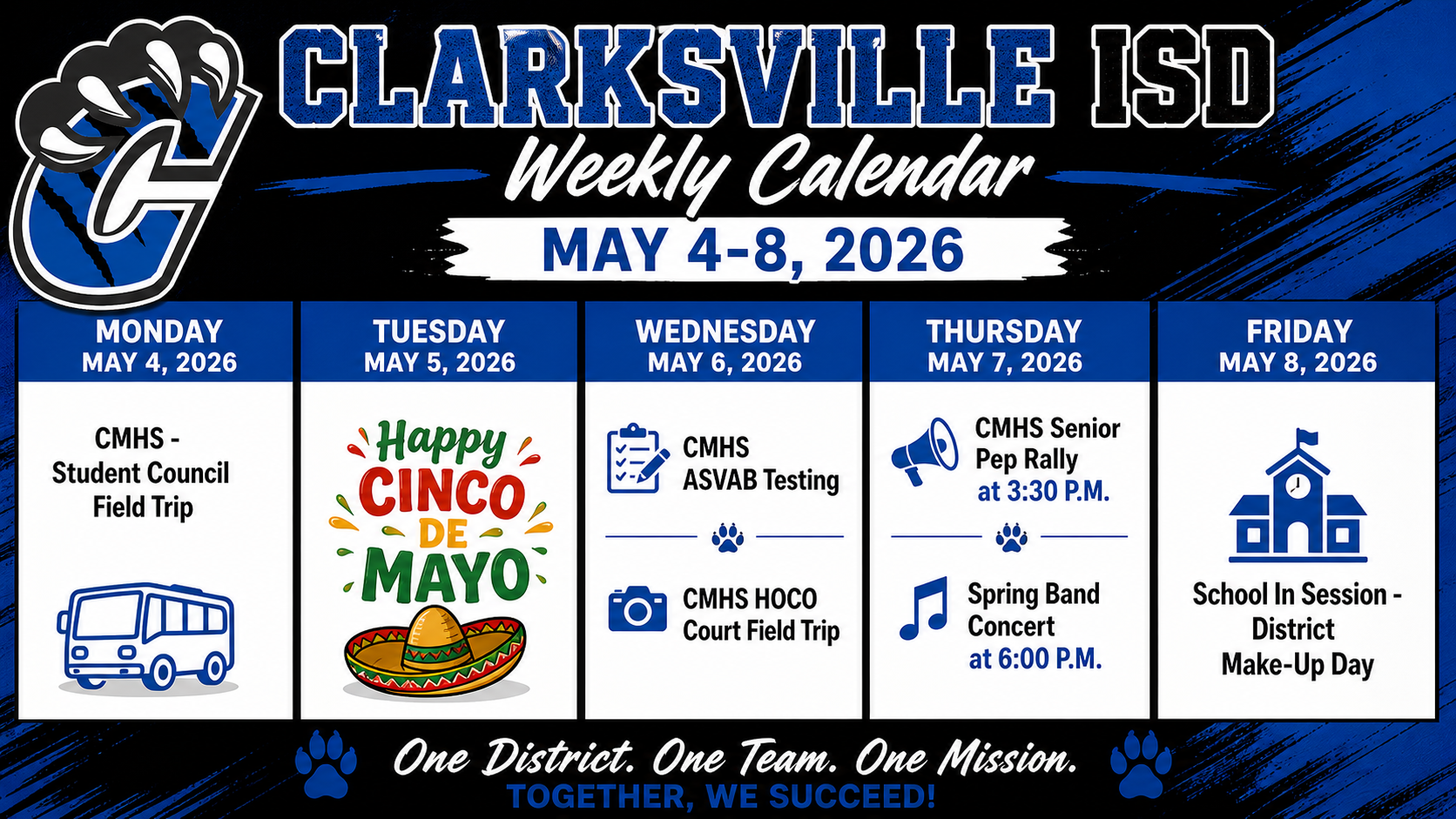 CISD Weekly Calendar: May 4, 2026 - May 8, 2026