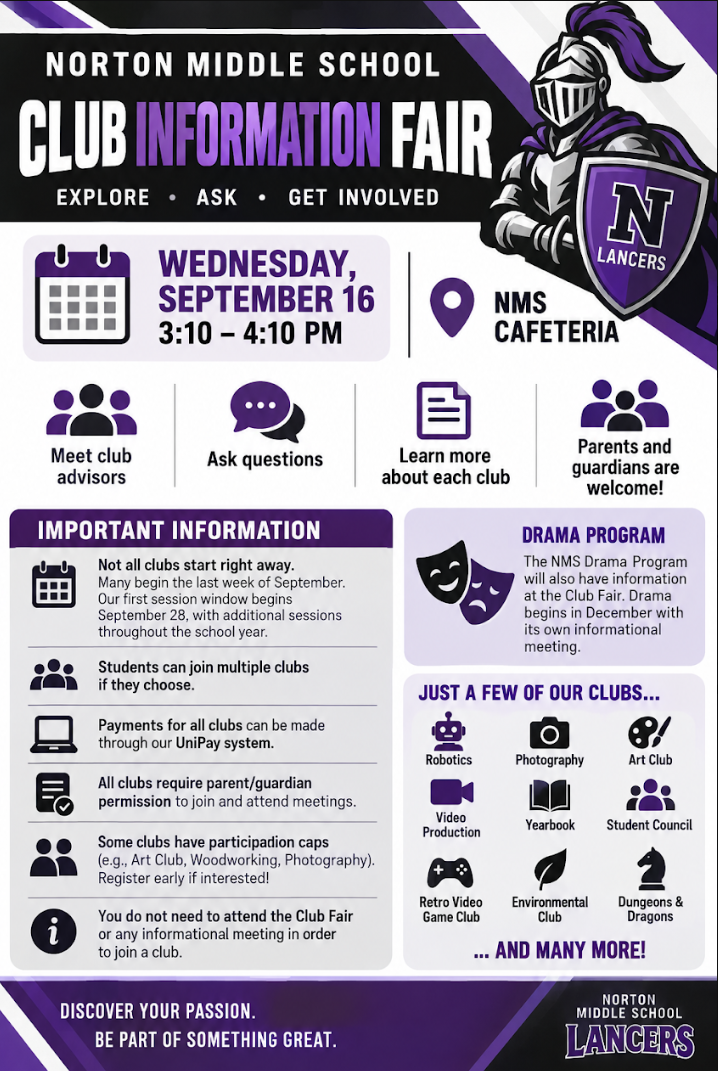 NMS Clubs Schedule & Club Information Fair – Wednesday, September 16