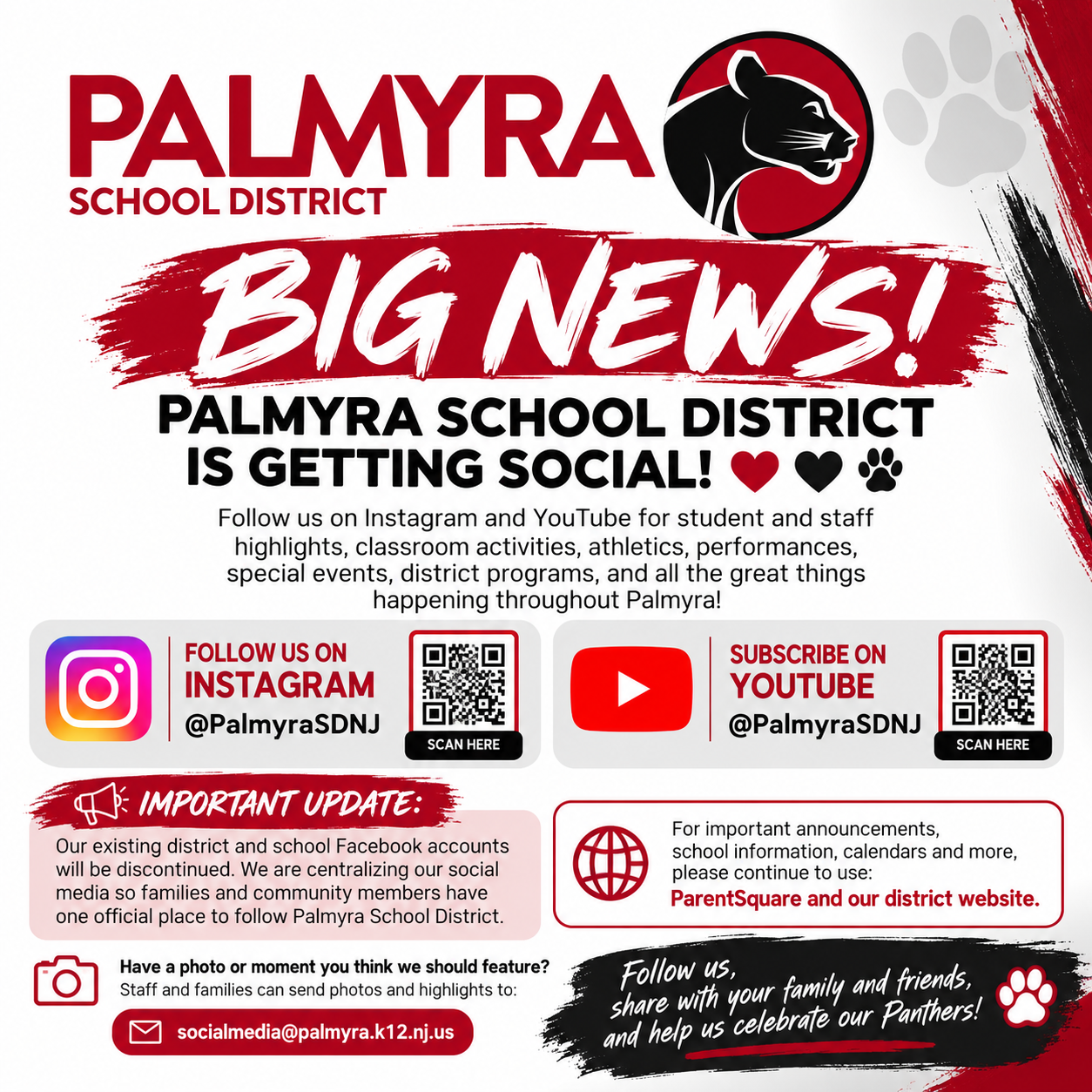 Big News: Palmyra School District Is Getting Social! ❤️🖤🐾