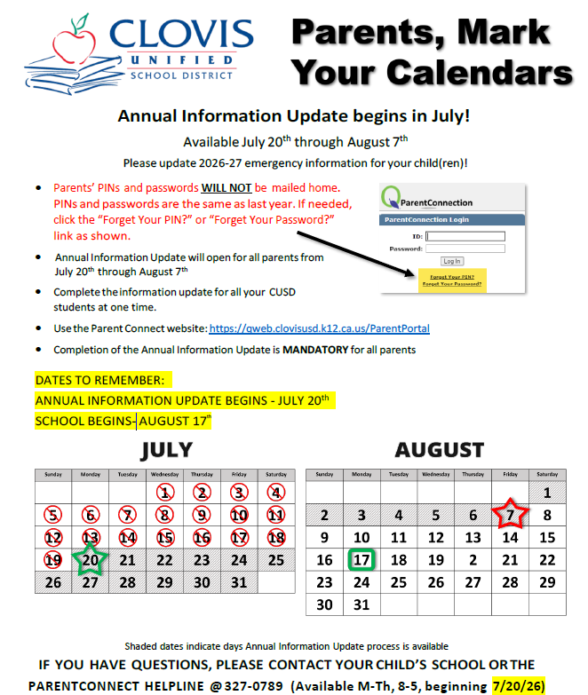 Welcome to the 2026–2027 School Year – Annual Information Update