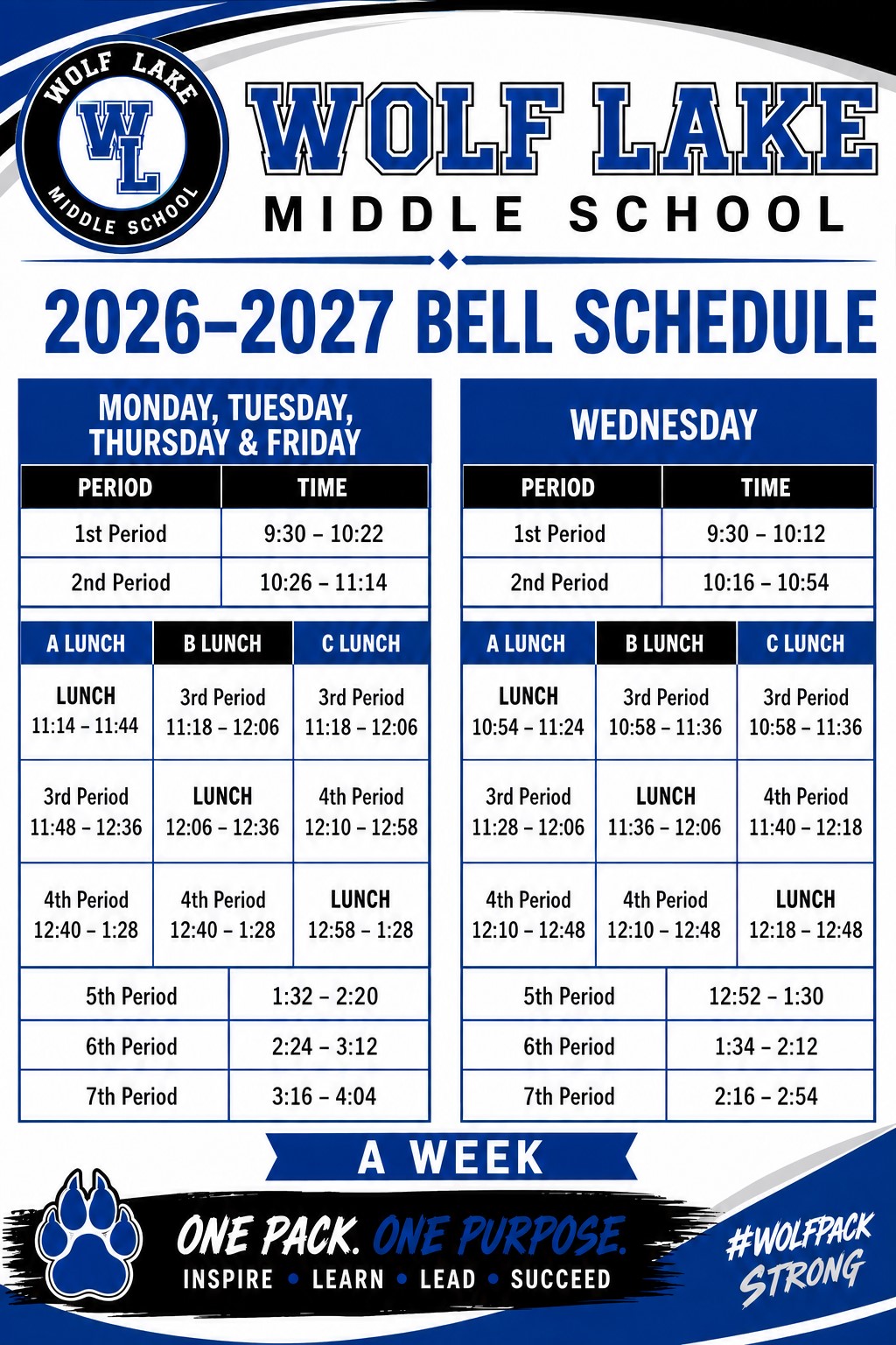 New bell schedule for 2026-2027! 