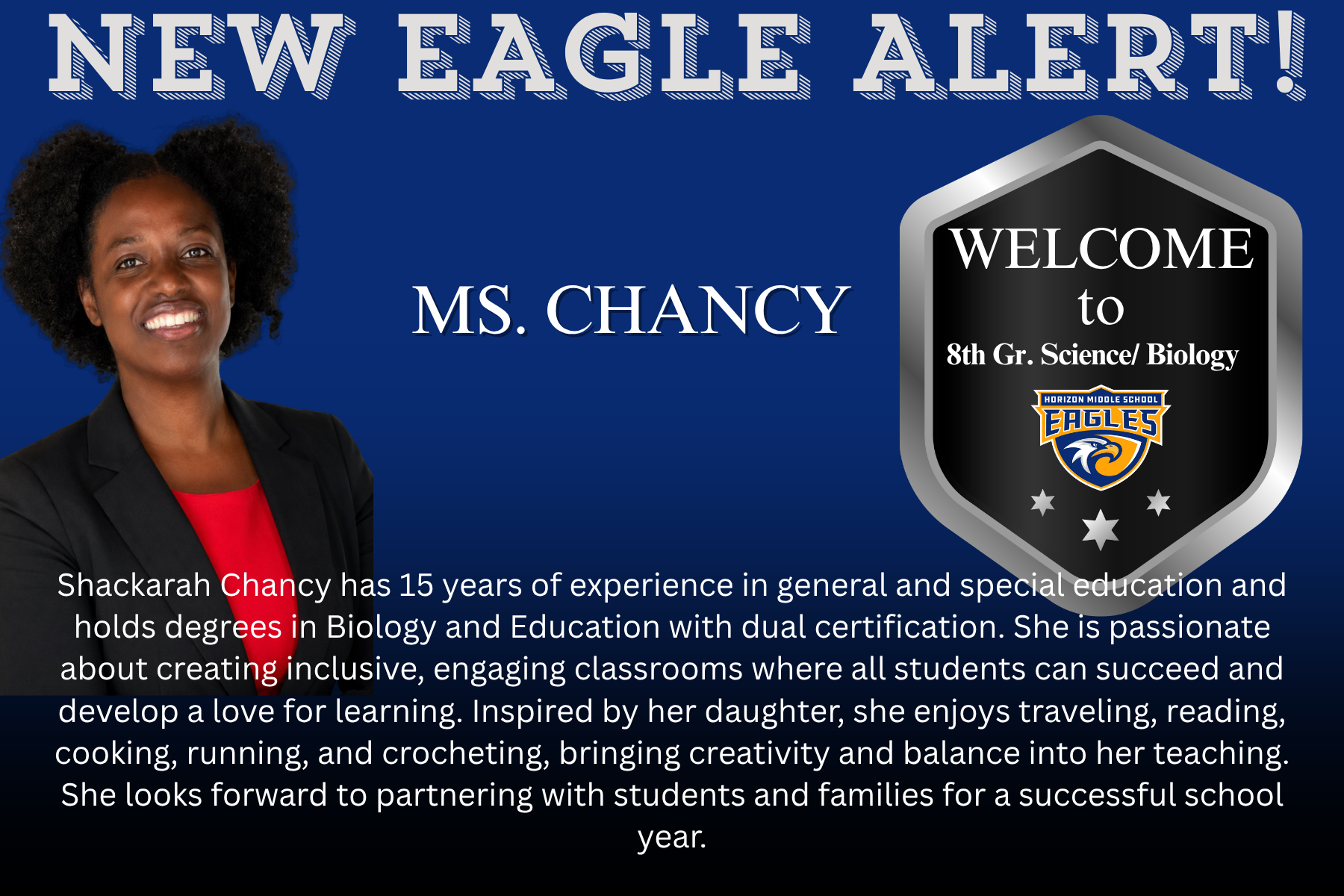 Welcome Ms. Chancy!