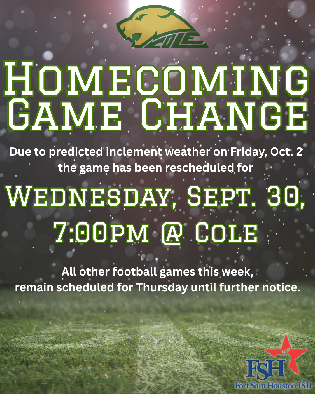 Homecoming Football Game Change