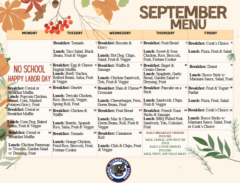 Prairie's September Lunch Menu