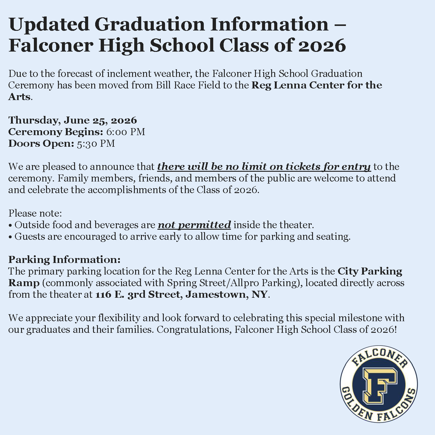 Updated Graduation Information - LOCATION CHANGE