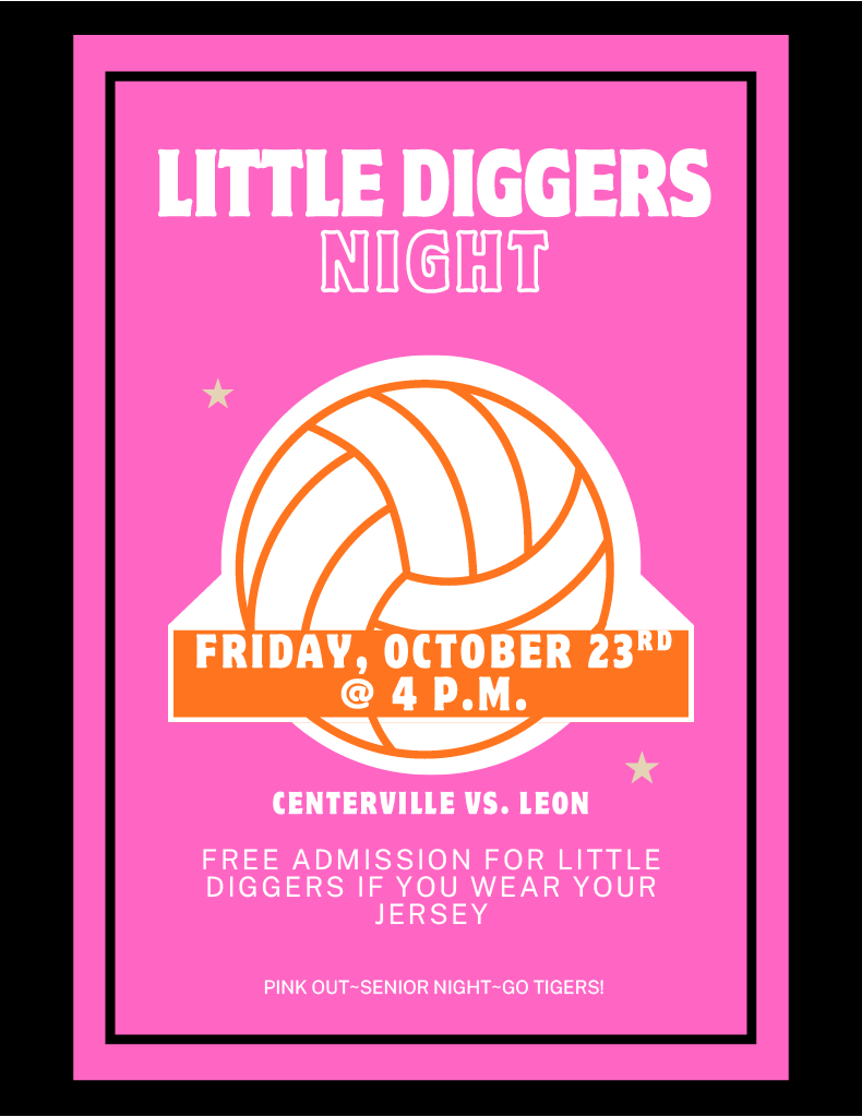 Little Diggers Night/Pink Out/Senior Night for Volleyball Game on Friday, Oct 23 @ 4 p.m.