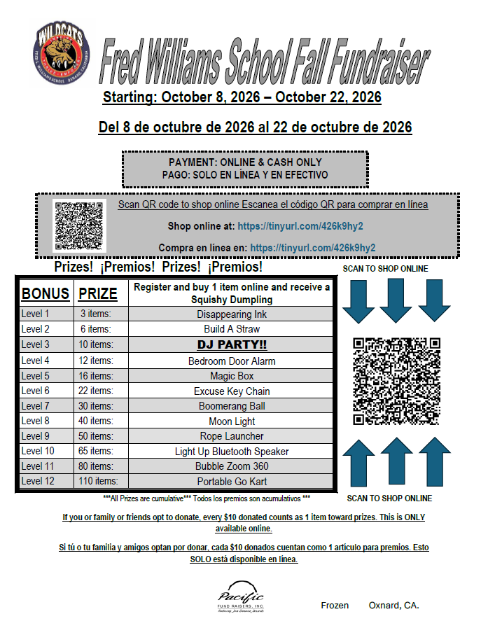 FUNDRAISER LAUNCH & NO SCHOOL TOMORROW - 10/12/26