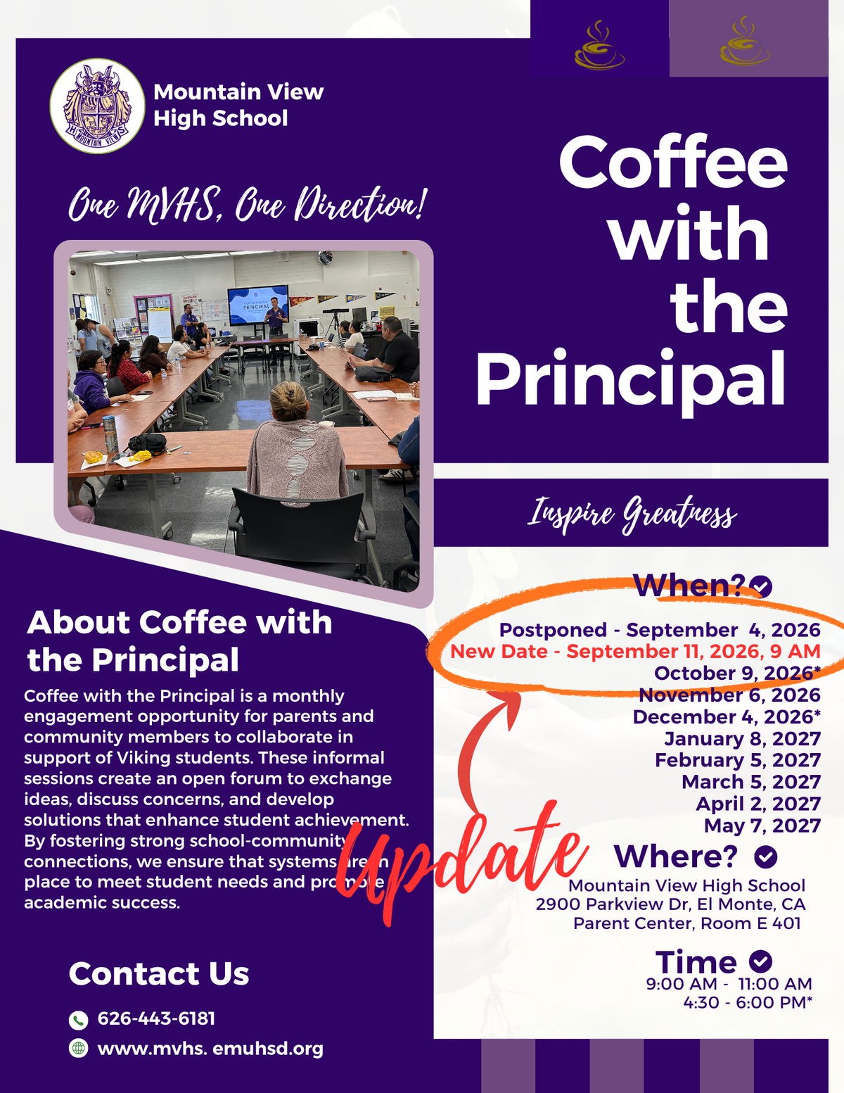 Coffee with the Principal_Postponed to September 11