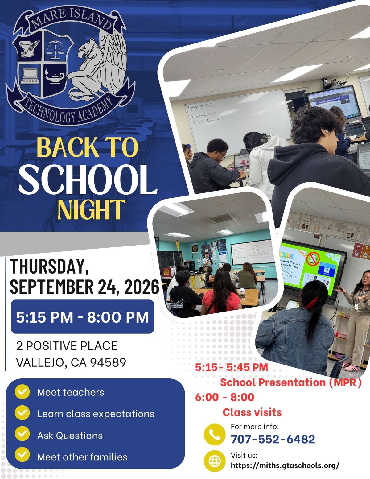 MIT MS & HS: Back to School Night (TH, 9/24/26, 5:15 - 8:00 PM]