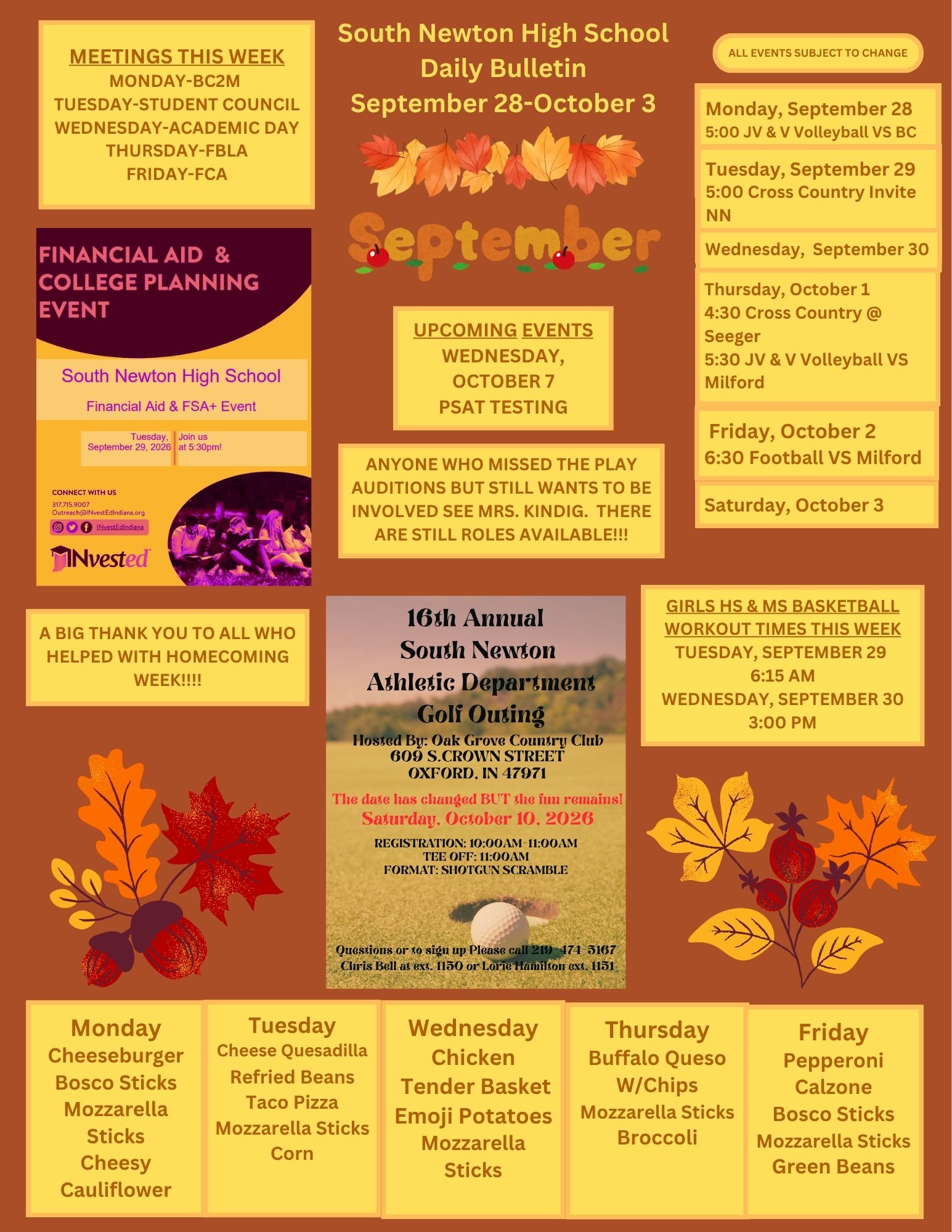 SNHS Bulletin September 28 - October 3, 2026