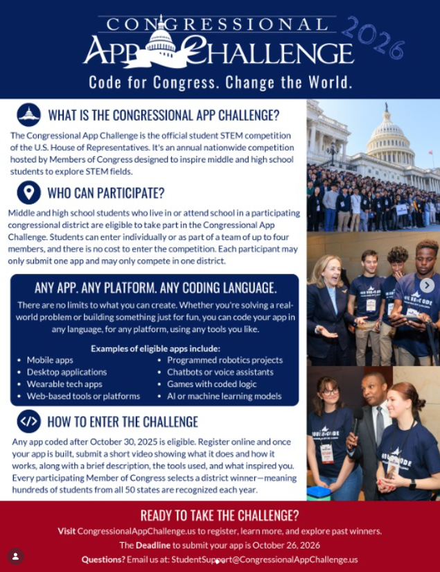 Love to Code? Check out this great opportunity! Congressional App Challenge 2026!!