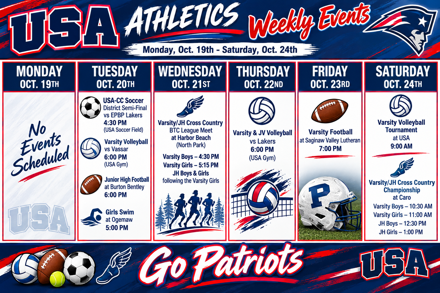 Weekly Athletic Events 10-19-26 - 10-24-26