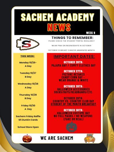 Academy News: Week 9 -- Food Truck Friday 10/30 --  SPIRIT WEEK
