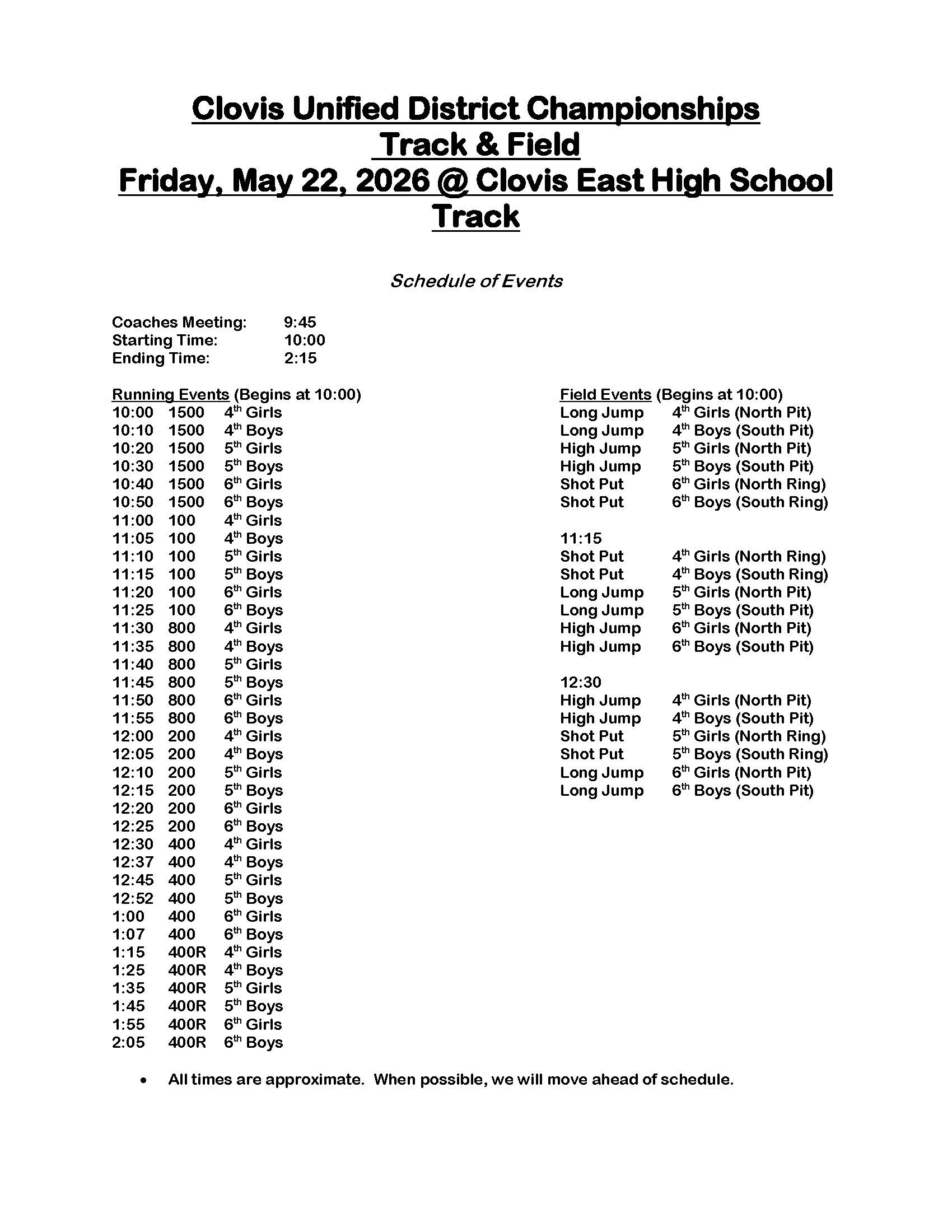 Track & Field Event Times